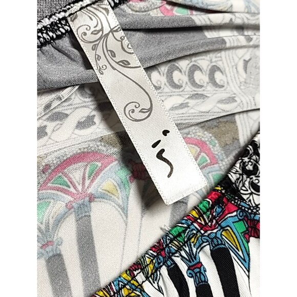 Bell Sleeve GoGo Mini Dress Multicolor Black GoGo Slinky Medallion Stretch Small - Picture 4 of 6